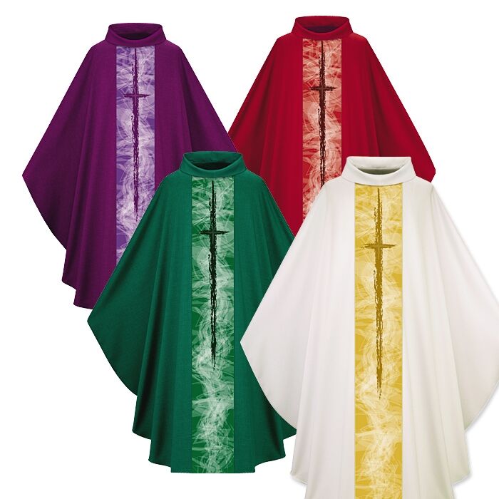 Kasel mit moderner Kreuzsymbolik in den 4 liturgischen Farben