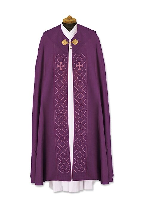 Violetter Chormantel mit Kreuzstickerei