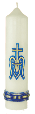 Marienkerze mit Marienmonogramm: 26,5 x 6 cm