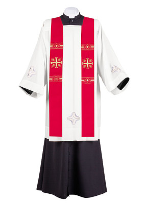 Rote Rochettstola mit gesticktem Motiv