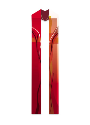 Rote Priesterstola mit modern interpretiertem Kreuzdesign