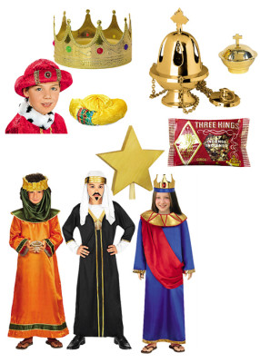 Sternsinger-Set: Gewänder, Kopfschmuck, Stern, Weihrauch, Rauchfass