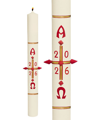 Osterkerze mit klassischem Motiv Alpha & Omega