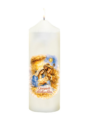 Weihnachtskerze mit Heiliger Familie
