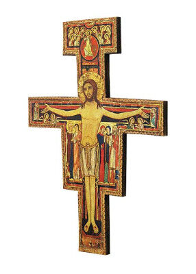 Franziskus-Kreuz, Kunstdruck auf dünner Holzplatte