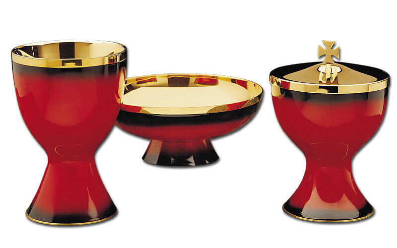 Ciborium mit roter Emailleoberfläche