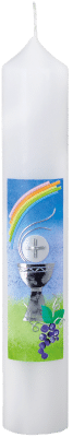 Personalisierbare Kommunionkerze mit Regenbogenmotiv