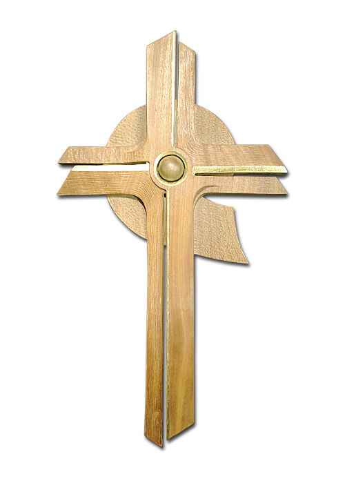 Wandkreuz aus Ahornholz, mit Goldrand