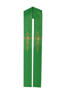 Grüne Priesterstola mit gesticktem Kreuzmuster