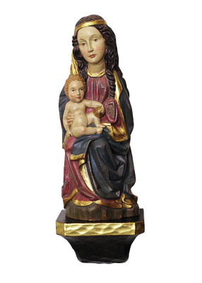 Elzacher Madonna, handgeschnitzt, antik gefasst, 34 cm