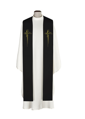 Schwarze Priesterstola mit gesticktem Kreuz