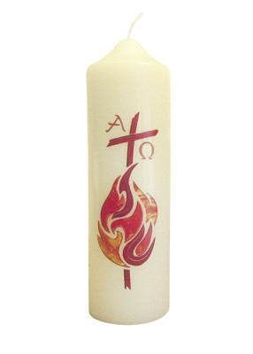 Tischosterkerze mit Flammenmotiv: 16,5 x 5 cm