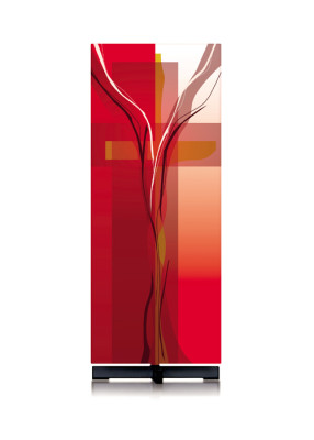 Rotes Ambotuch mit modern interpretierter Kreuzsymbolik
