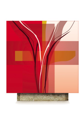 Rotes Altartuch mit moderner Kreuzsymbolik